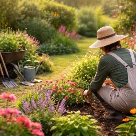 jardin-luxuriant-jardinier-outils-plantes