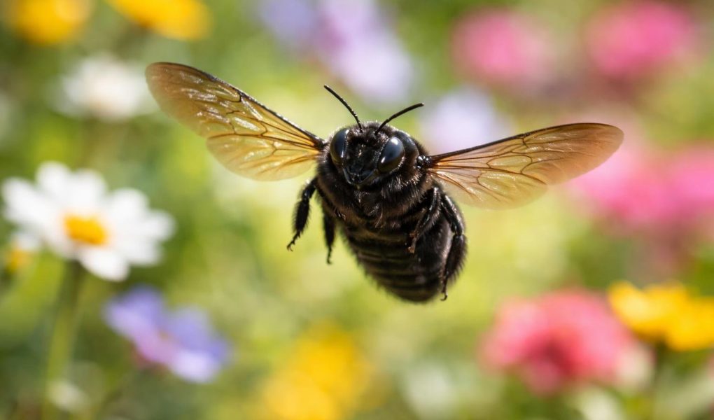 insecte-noir-vol-jardin-ensoleille