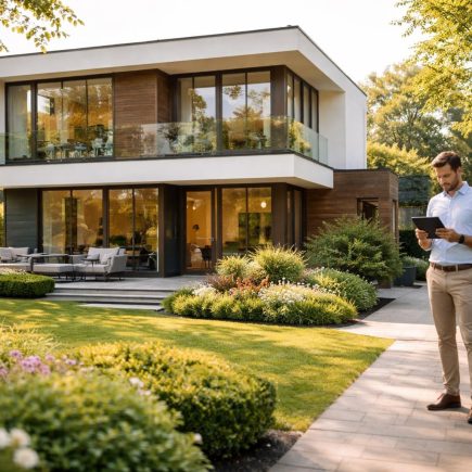maison-moderne-jardin-homme-tablette